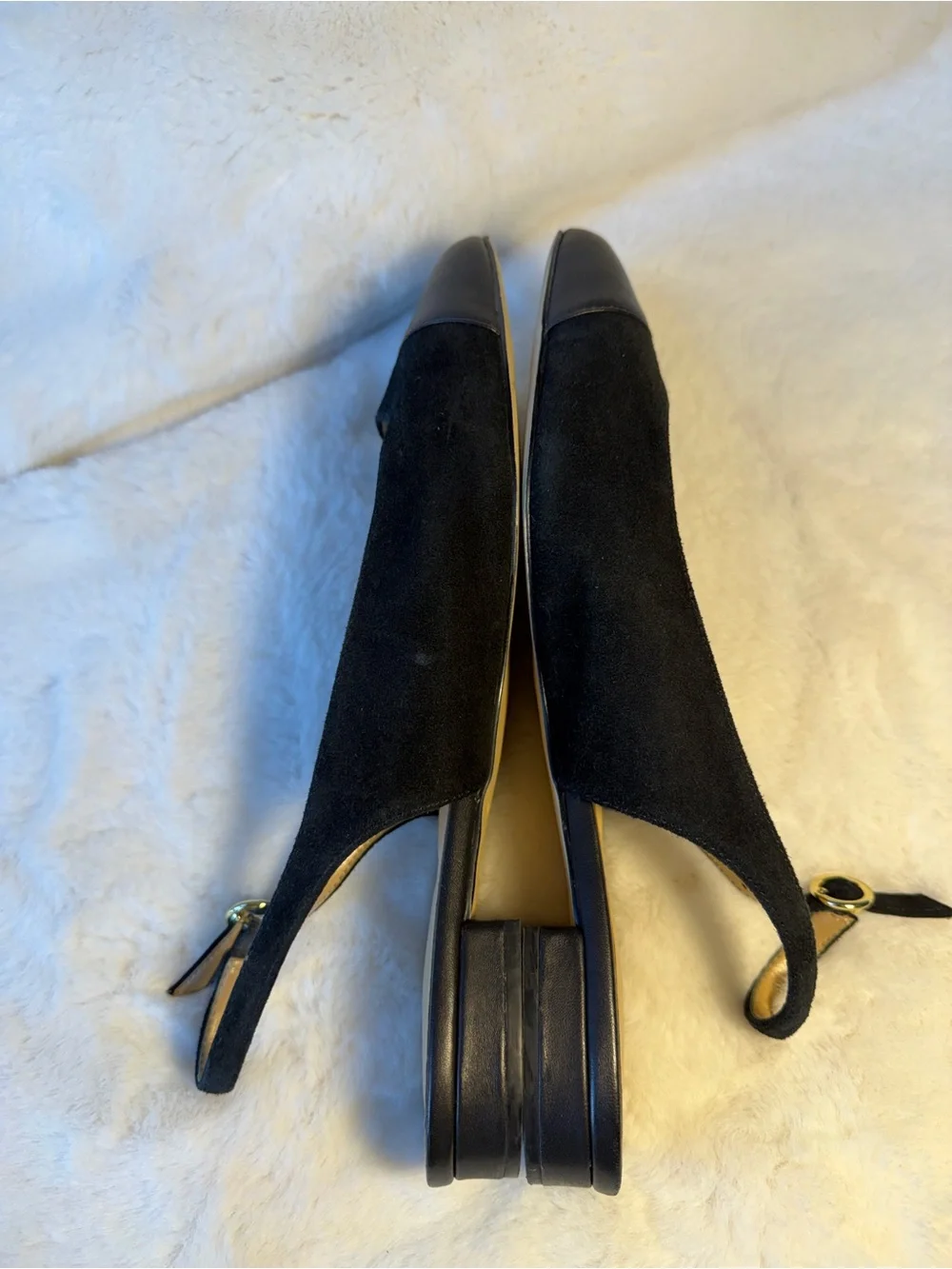 Talbots Classic Black Slingback Flats - Suede with Leather Toe Size 8.5
